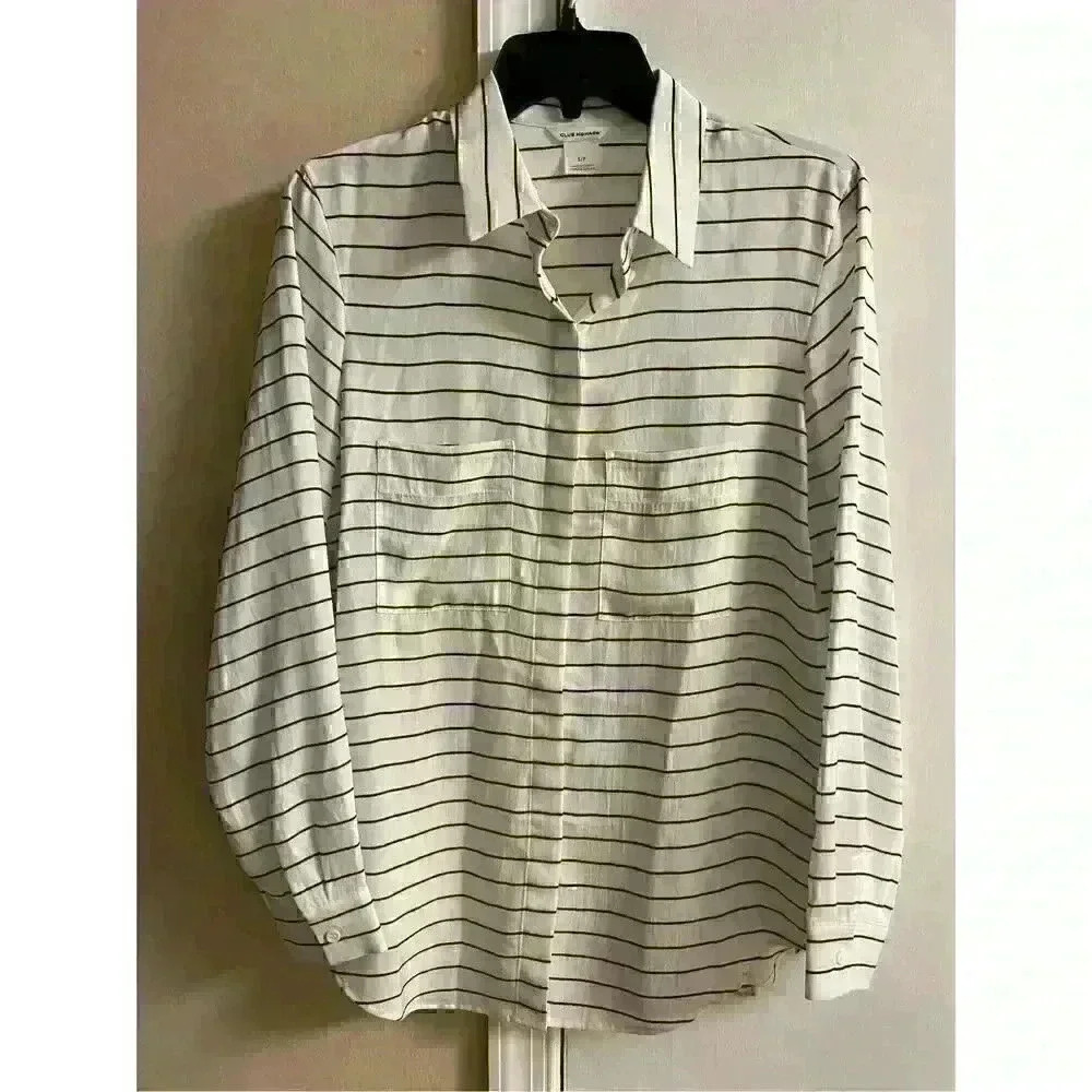 Club Monaco White Striped Double Breasted Button Down S M